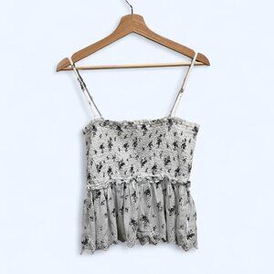 American Eagle White and black floral strapless top #floral size large  white, f